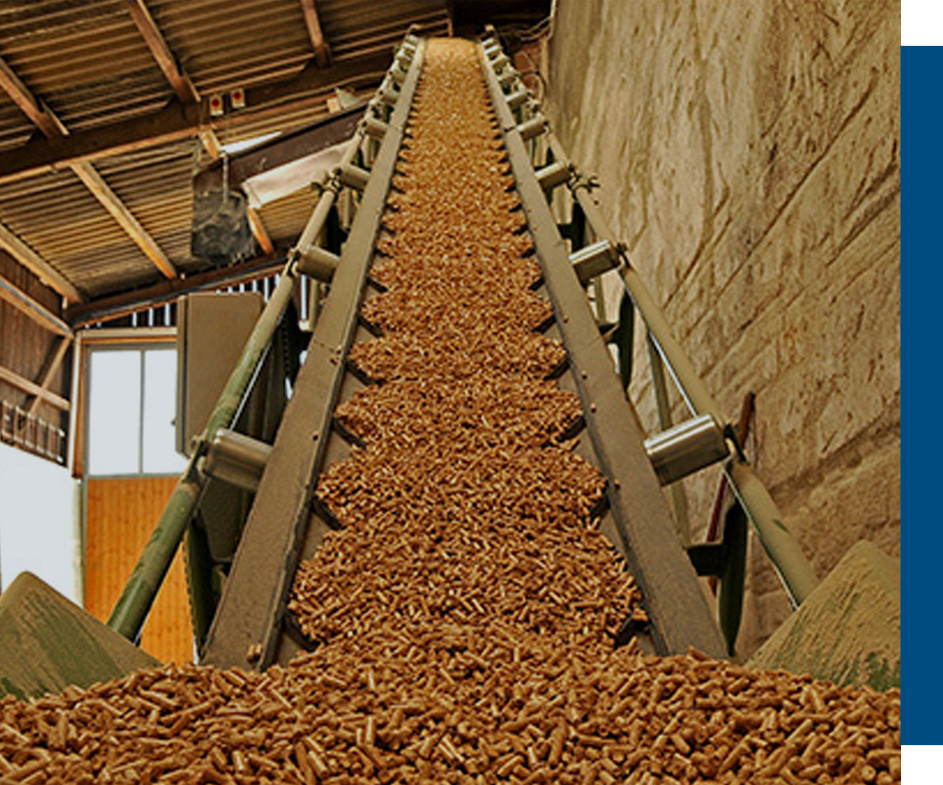 Wood pellets being processed.